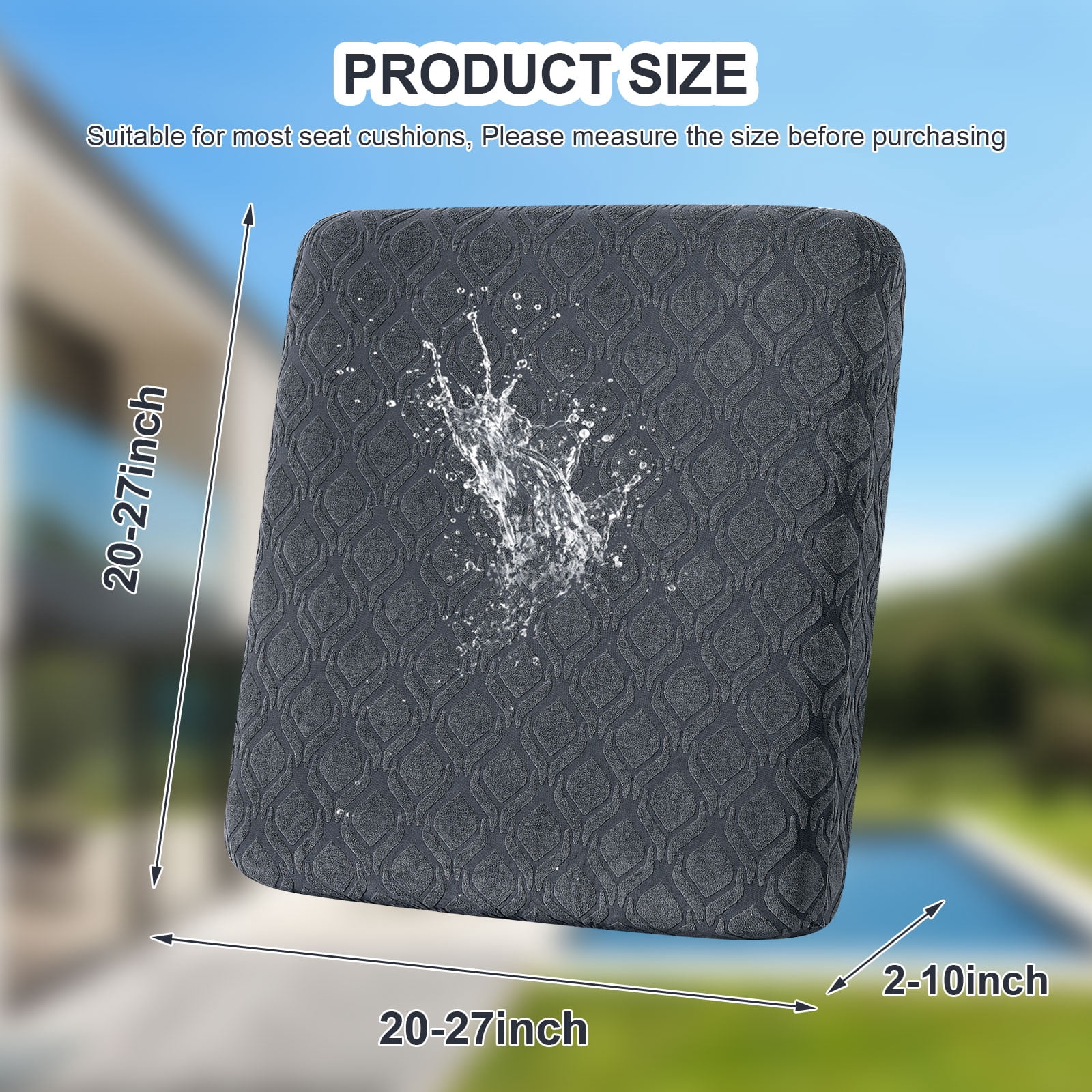 Eurhowing Waterproof Couch Cushion Covers 4 Pack, Non-Slip Stretch Sofa Seat Cushion Slipcover for Pets & Kids, Outdoor Furniture Protector Seat Cover, Dark Gray