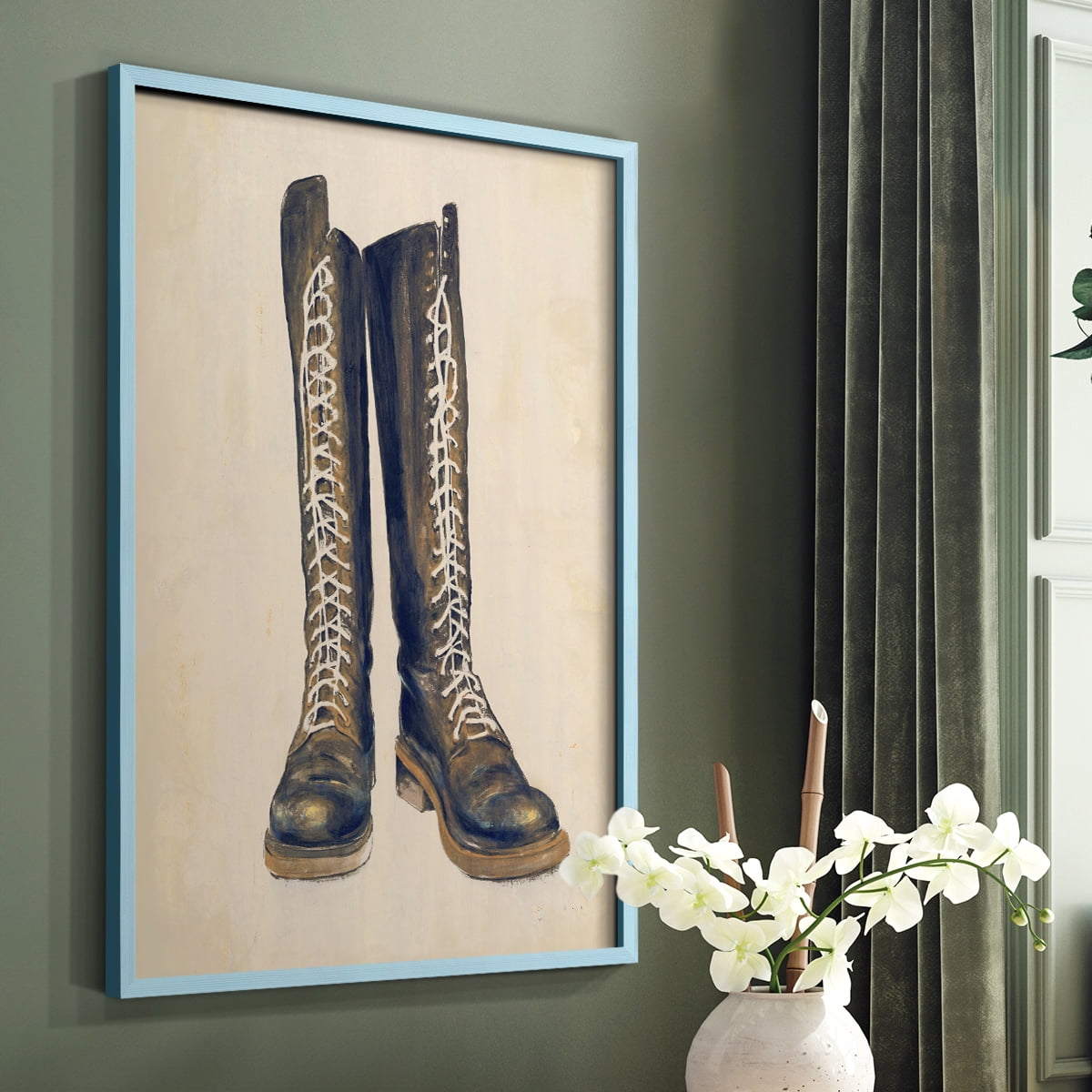 The Shoe Fits III V1 Framed Print in Blue Solid Wood Framed Print No Nail Hanging