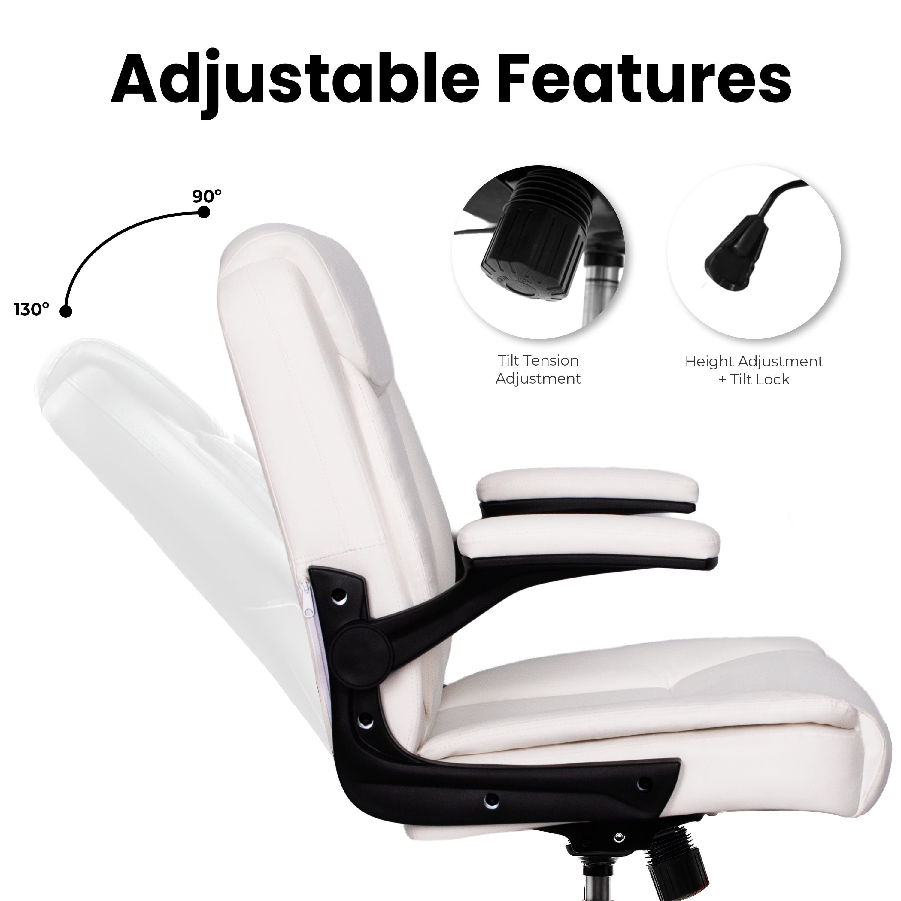 NEO CHAIR Desk Office Gaming Computer Chair Ergonomic Executive Mid-Back Leather with Adjustable Padded Flip-Up Armrests Cushion Wheels Swivel for Home Study Task (White)