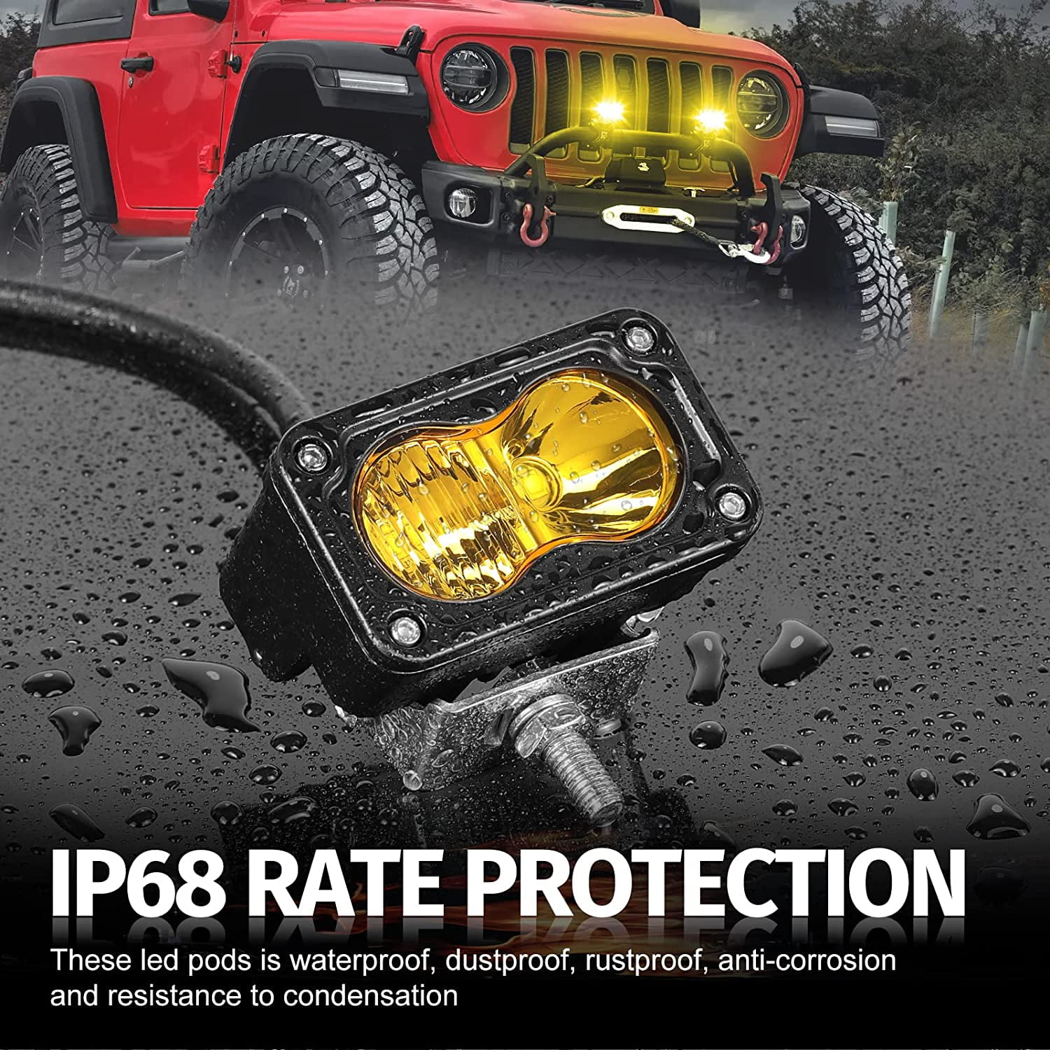 LED Pods Amber, 2Pcs 40W 3 Inch Driving Light Pod Yellow Off Road Bumper Lights Super Bright LED Work Light Cube Waterproof Combo Fog Light for Truck ATV UTV SUV Motorcycle Boat