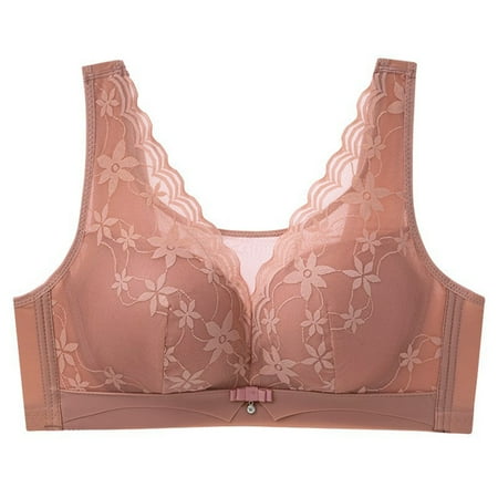 Wancir Women s Plus Size Full Coverage Soft Everyday Bra Wide Strap Floral Lace Push Up Comfort Minimizer Wire-Free Bralette