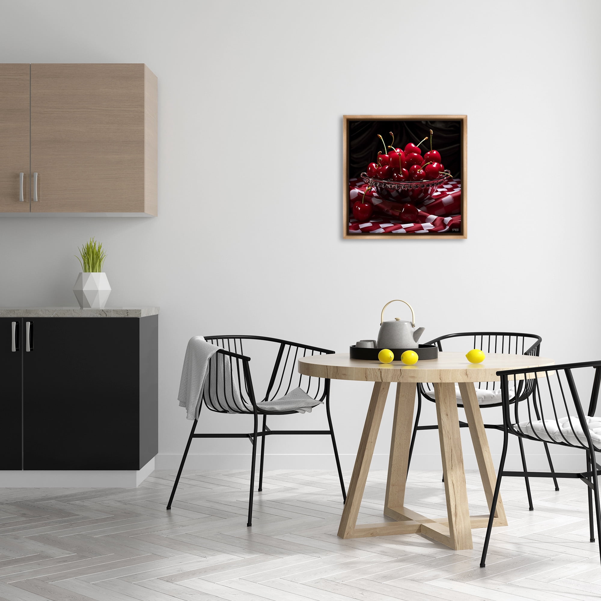 Stupell Industries Plump Cherries Still Life Food & Beverage Painting Brown Floater Framed Canvas Art Print Wall Art, 25 x 25