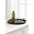 thumbnail image 2 of Kate and Laurel Halsey Decorative Wooden Round Tray with Polished Metal Handles, 16 Inch Diameter, Black and Gold, Modern Glam Wood Circle Serving Tray for Use as Ottoman or Coffee Table Decor, 2 of 9