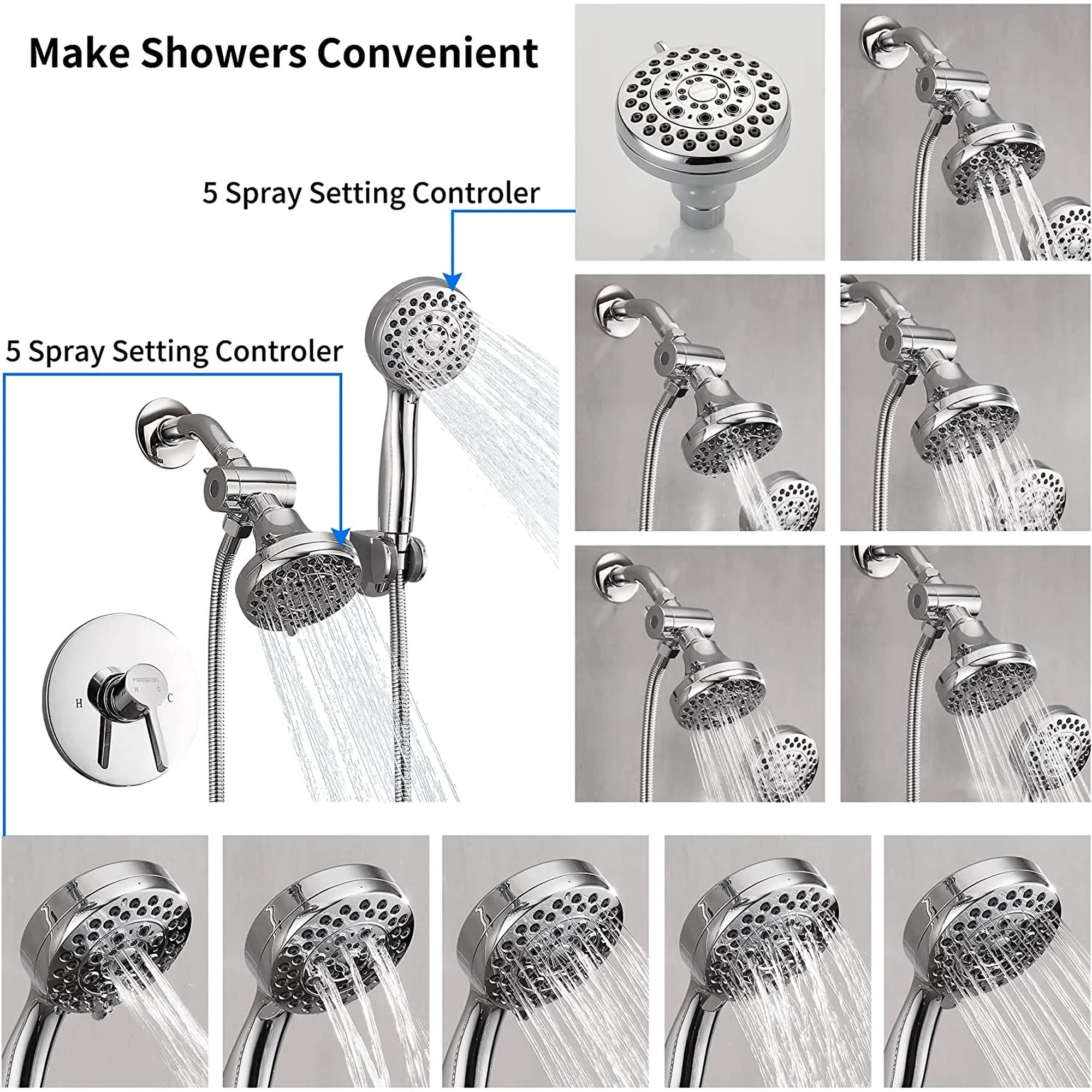 Kede Shower Faucet System with Bathroom Spout Rain Shower Kit, High Pressure Handheld Shower Head Dual 2 in 1 Shower Combo Faucet Set with Valve Trim Kit(Valve Include) Oil-Rubbed Bronze