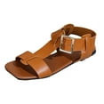 thumbnail image 6 of Dakaela Flat Sandals for Women Square Open Toe T Strap Walking Shoes Leather Footbed Flip Flops Brown 8.5, 6 of 7