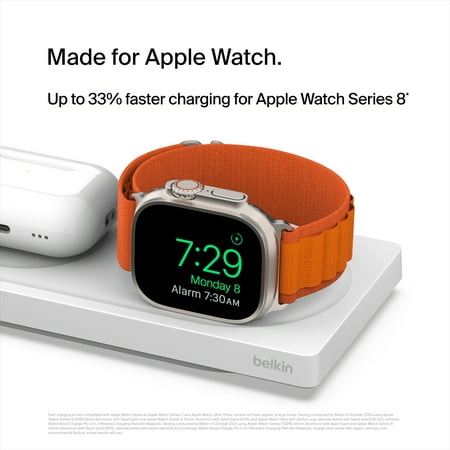 Belkin - MagSafe 3-in-1 Wireless Charging Pad - Fast Wireless Charging for Apple Watch, iPhone 15, 14, 13 & 12 series, & AirPods - White