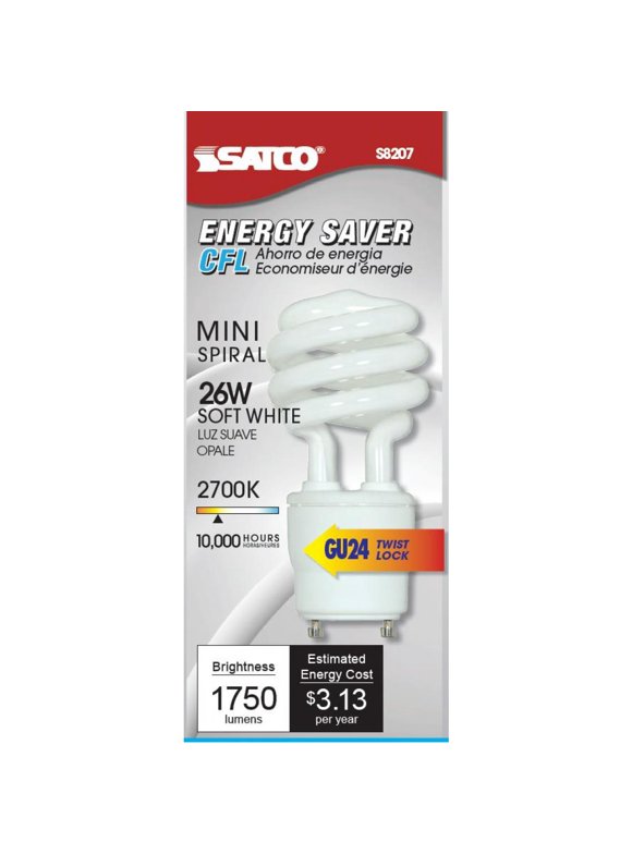 Satco S8203-12PK T2 Mini-Spiral CFL Light Bulb – 13 Watts, GU24 Base, 2700K Warm White – 12-Pack – Equivalent To 60W Incandescent