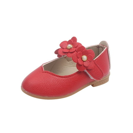 

SIMANLAN Kids Flats Comfort Mary Jane Soft Sole Princess Shoe Girl s Slip Resistant Loafers Children Magic Tape Dress Shoes Red 2Y