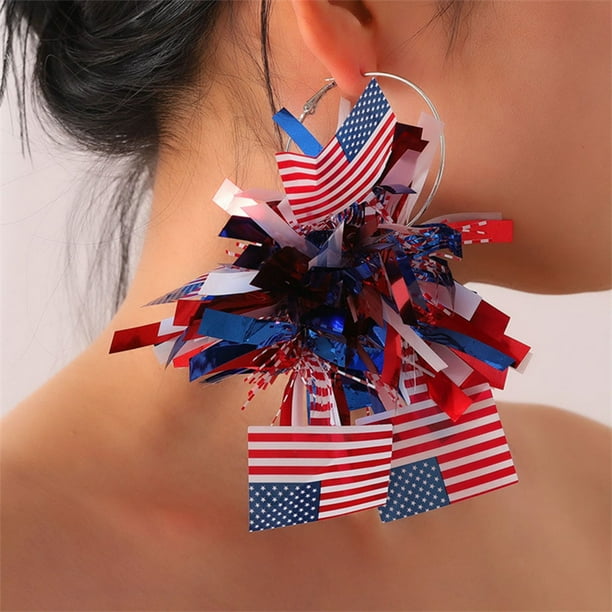 Decoraciones para el Día de los Caídos, decoraciones para el 4 de julio, decoraciones patrióticas, aretes con bandera roja, blanca y azul para mujer, aretes colgantes del 4 de julio para mujer, aretes
