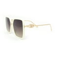thumbnail image 3 of Lion Emblem Diva Oversize Rectangle Butterfly Luxury Fashion Sunglasses Ivory Gold - Brown, 3 of 4