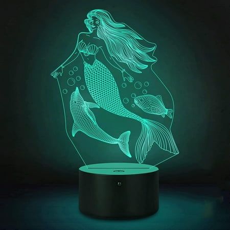 

YSTIAN 3D Beauty and Fish Remote Control 16 Color Night Lights Illusion Acrylic LED Table Bedside Lamp Children Bedroom Desk Decor Birthday Christmas Gift Toy for Kids