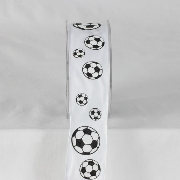 The Ribbon People Black and White Football Printed Wired Craft Ribbon 1.5" x 27 Yards