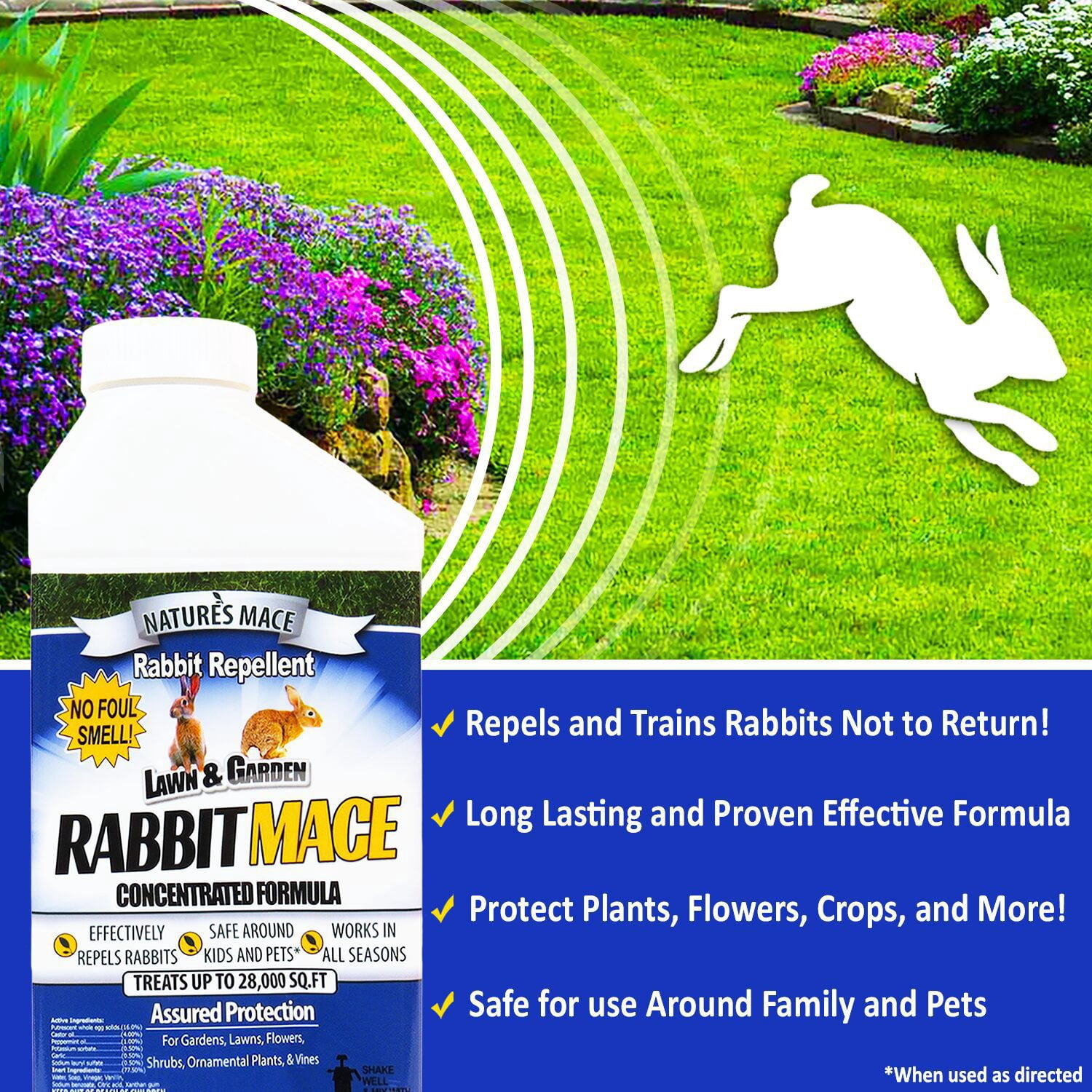 Nature's Mace Rabbit Repeller, 40oz Concentrate, Makes 5 Gallons of Spray, Treats 28,000 Sq.ft