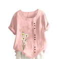 thumbnail image 2 of ICHUANYI Clearance Women's Summer Casual Round Neck Short Sleeve Flower Printing Loose Shirt Tops(Pink, M) ICHUANYI WER2023080800058, 2 of 5