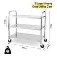 thumbnail image 3 of 3 Tier Stainless Steel Utility Cart, Heavy Duty Trolley Rolling Cart with Handle and Locking Wheels, for Kitchen, Restaurant, Hospital, Laboratory and Home, 3 of 8