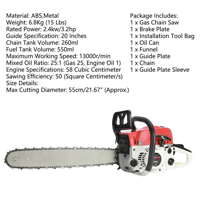 Mohsoe Gas Powered Chainsaw 58cc 2-Stroke, 20 Inch Guide Bar Chain Saw with 13000RPM Max Working Speed, Automatic Oiler, Low-Kickback Safety Chain, 3.2HP for Professional Use
