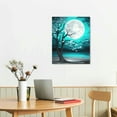 thumbnail image 2 of Creowell  Grey and Teal Floral Canvas Prints Framed Plum Blossom Tree Oil Painting Printed on Canvas Gallery Wrapped Full Moon Flower Pictures Living Room Paintings 16x20 in/12x16 in, 2 of 4