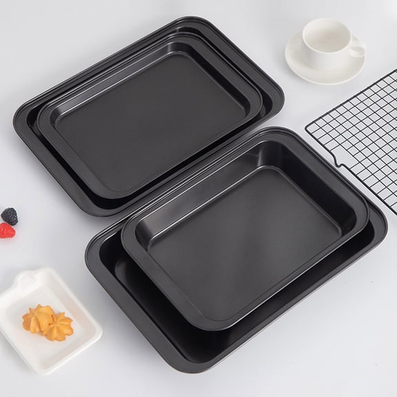 Baking Trays Baking Sheet Pan Nonstick Baking Sheets Rectangle Bakeware Oven Pan Stackable Depth Bakeware Black Baking Pans & Warp Easy Clean Nonstick Baking Tray Pan For Oven Black1 - One Size