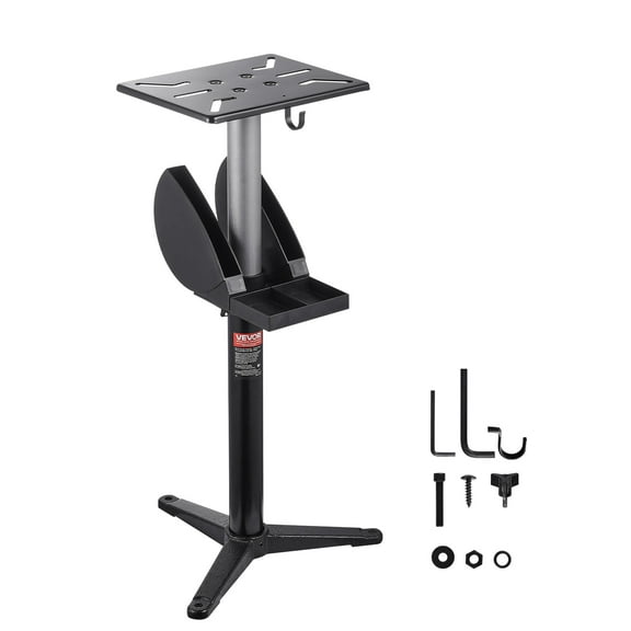 VEVOR Bench Grinder Stand, Bench Grinder Vise Floor Pedestal with 12" x 10" Mounting Plate,5-Level Height Adjustable Pedestal Stand with Grinding Wheel Storage Compartment & Heavy-Duty Cast Iron Base