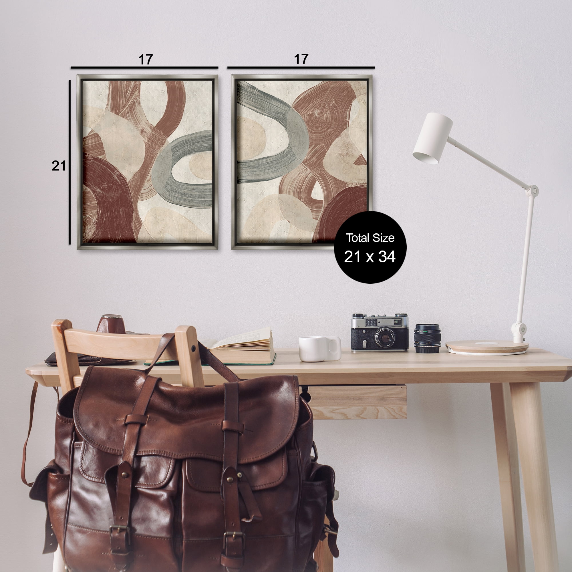 Stupell Industries Curvy Abstract Swirls Abstract Painting Gray Floater Framed Canvas Art Print Wall Art, 17 x 21, Set of 2
