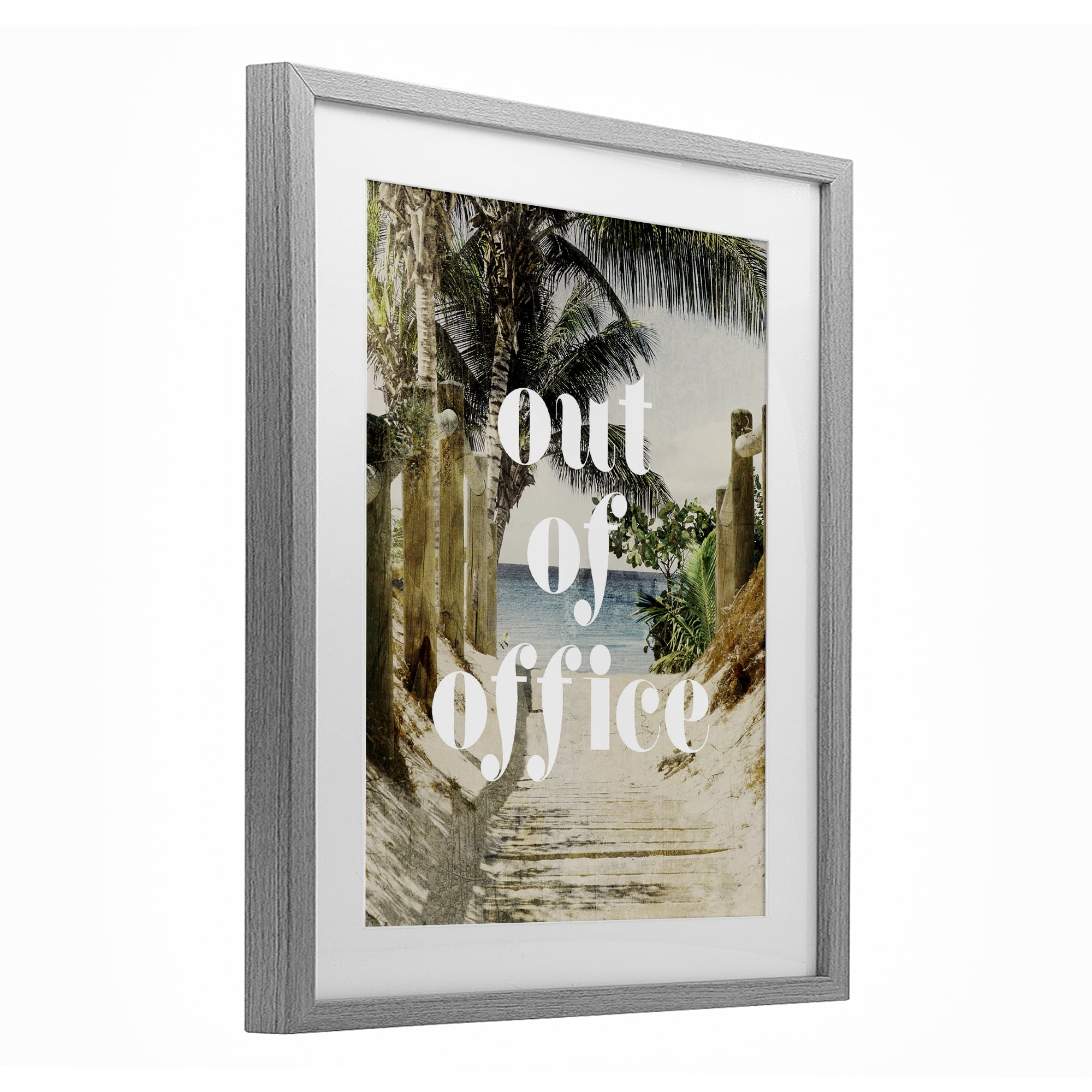 Out of Office Beach Path Gray Framed Print Under Glass, design by Lil' Rue