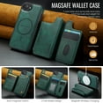 thumbnail image 2 of For iPhone 16e PU Leather Wallet Phone Case,Compatible with Mag-Safe,Magnetic Detachable Card Holder,Back Flip Kickstand,2-in-1 Heavy Duty Shockproof RFID Blocking Phone Case,Green, 2 of 5