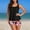 Black, variant on YTCAMLO Two Piece Tankini Swimsuit for Women Fashion Ruched Scoop Neck Tank Tops with High Waisted Boy Shorts Summer Bathing Suits, Navy S
