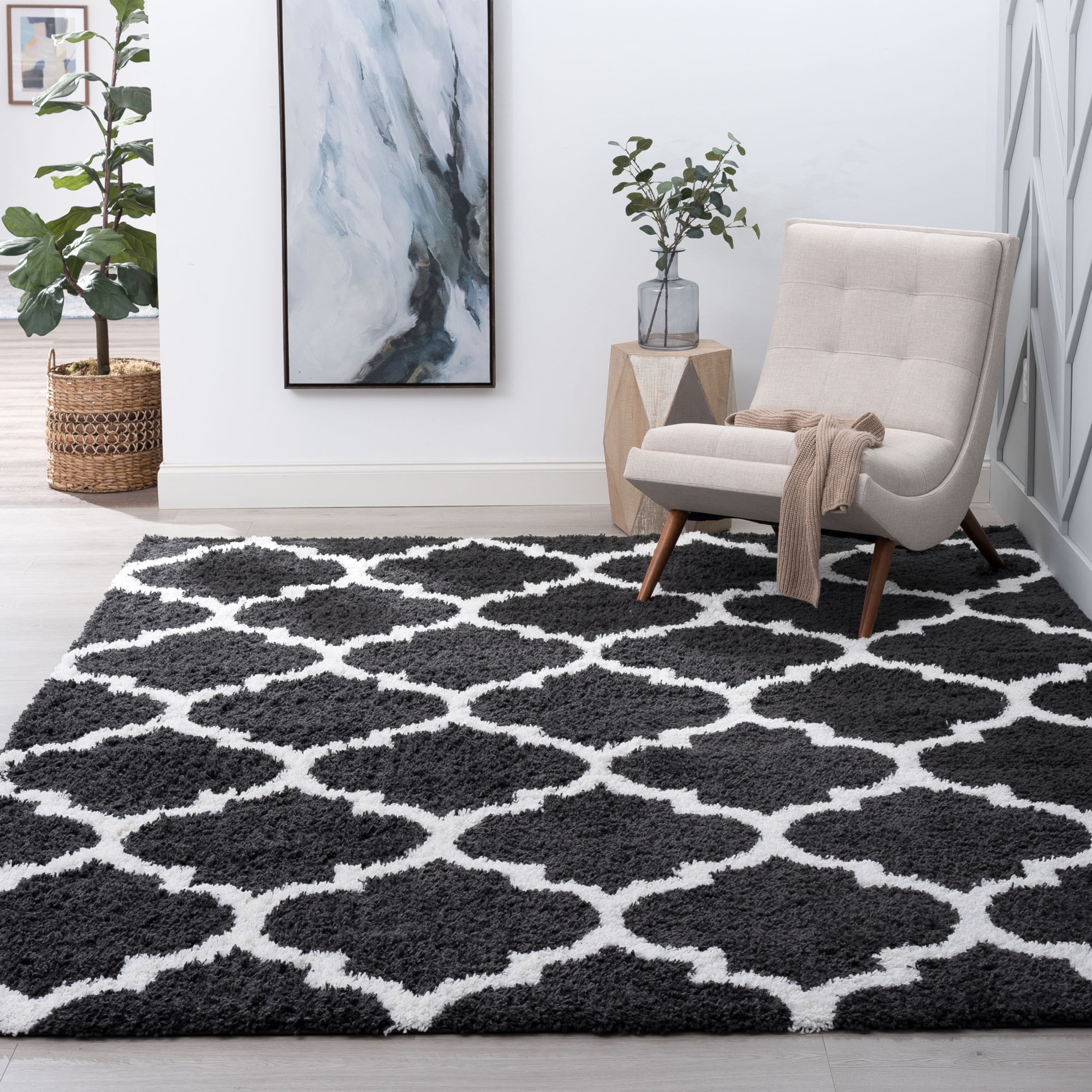 Grey Black Geometric Living Room Rug Soft Pet Friendly Easy Clean Lounge Rug UK 