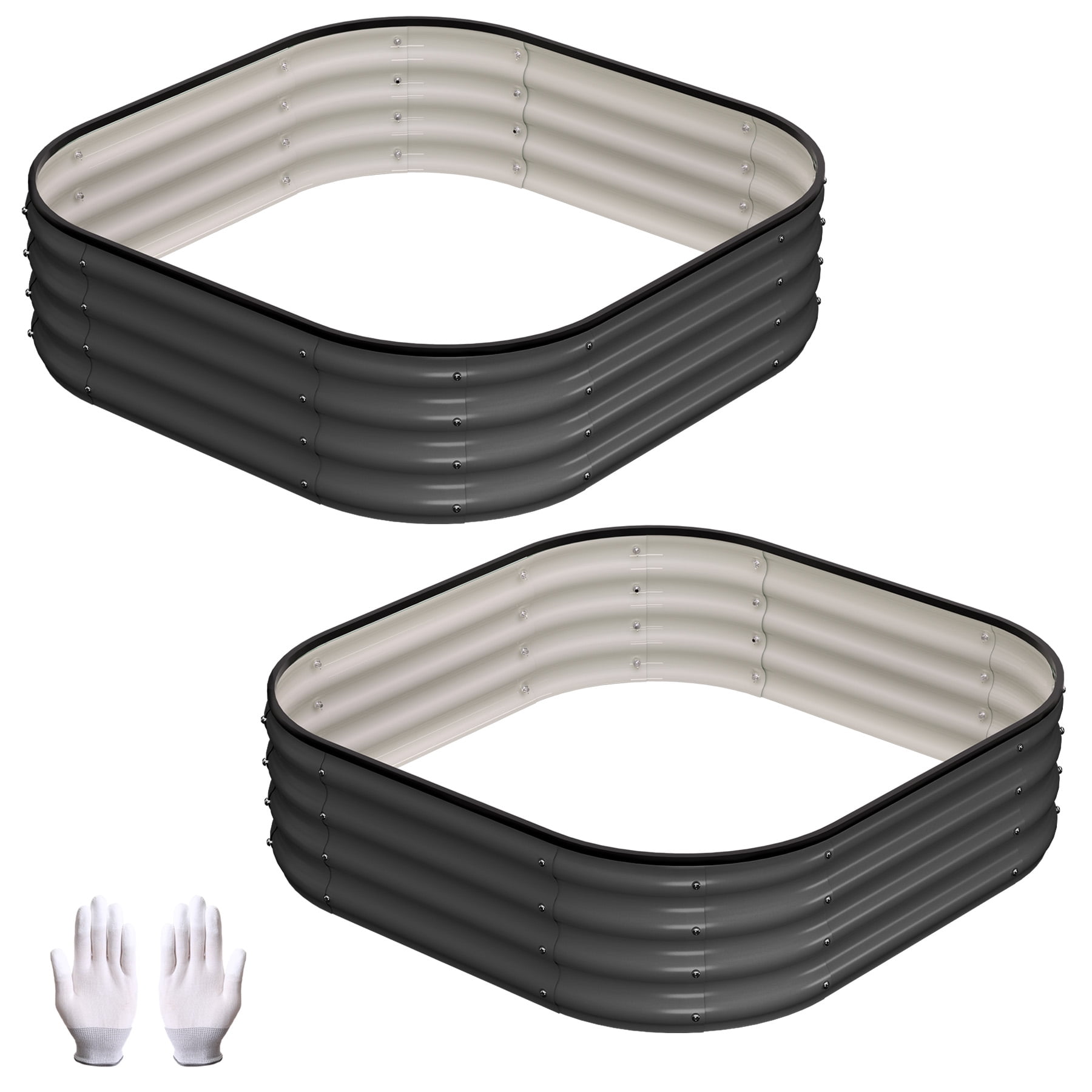 Garvee 3x3x1FT Raised Garden Bed, 2-Pack Metal Planter Boxes, Extra Large Oval Raised Bed for Vegetables Flowers Fruits, Modern Gray Outdoor Kit
