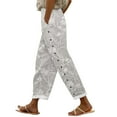 thumbnail image 2 of Women's Casual Pants Women'S Embroidered Floral Print Elastic Belt With Pocket Trousers Side Buttons Cropped Pants Loose Casual Pants Print Straight Pants,White Women's Casual Pants XXL, 2 of 5