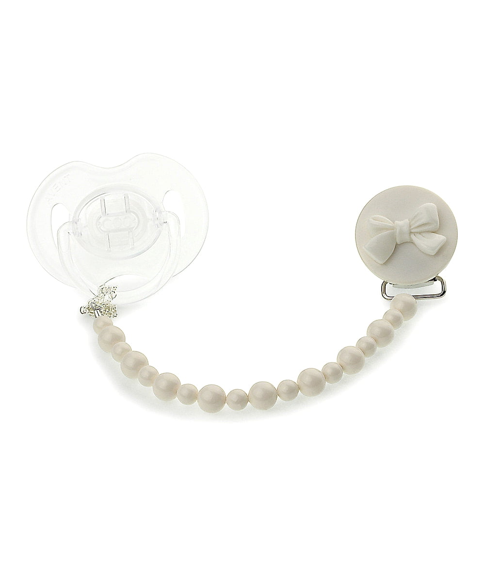 Baby Swarovski Pearls Pacifier Clip with Bow