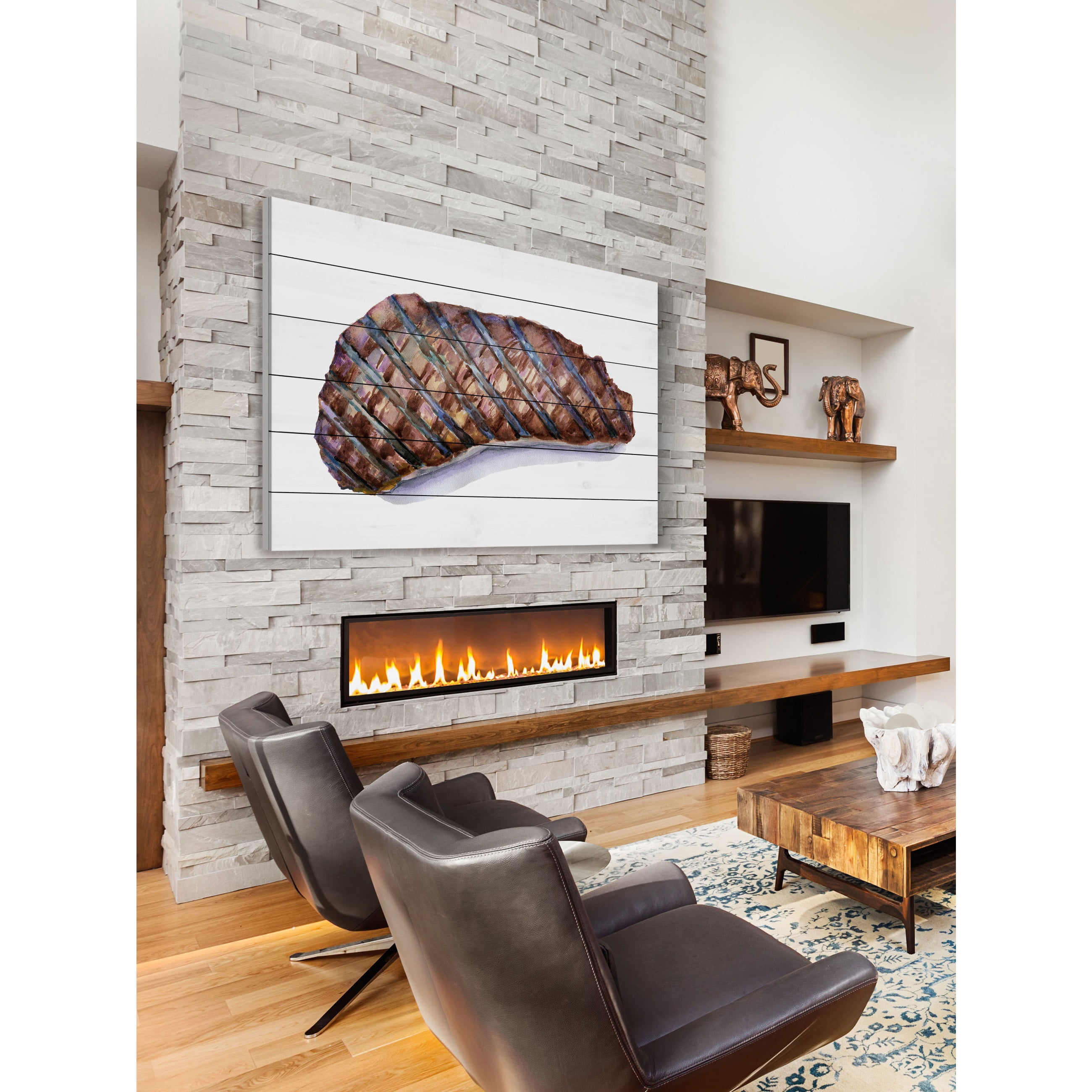 "On the Grill" Painting Print on White Wood