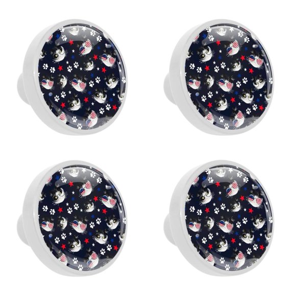 4 Pcs Hipster Cat Knobs for Kitchen Cabinet Cupboard Dresser Bookcase Drawer Pulls Handles Round Home Decor