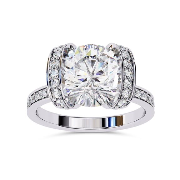 AFFY Solitaire Engagement Rings for Women Center 9.2mm Round Cut Lab Created Moissanite Half Bezel Set Wedding Anniversary Ring Gift for Her In 10K Solid White Gold Size-9.5