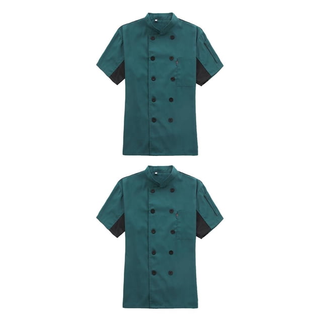 Injueey Chaqueta de Chef para mujer, chaqueta de cocinero de manga corta, ropa de trabajo de cocina elegante, uniforme, disfraces agradables a la piel Verde oscuro L 2piezas Injueey CBP575756