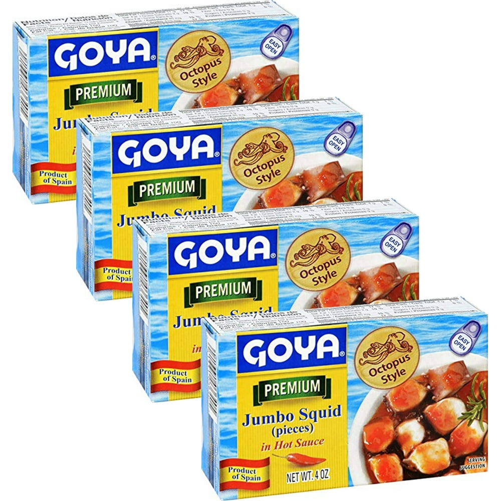 Premium Jumbo Squid in Hot Sauce by Goya 4 oz (Pack of 4) Octopus Style