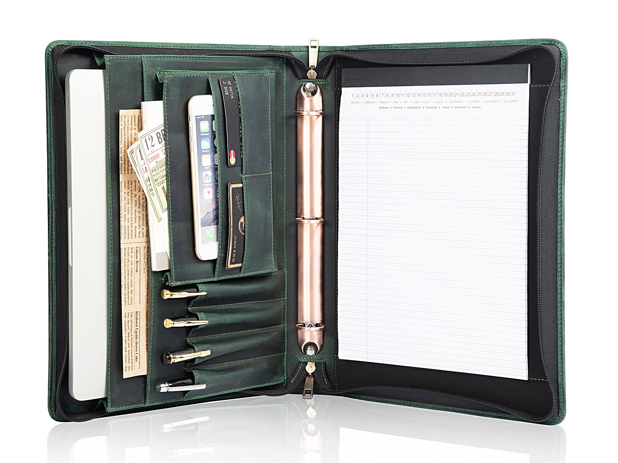 Allnice Zippered Portfolio 3 Ring Binder with 8 Pockes, Leather Business  Padfolio, A4 Document Binder Organizer for School Office
