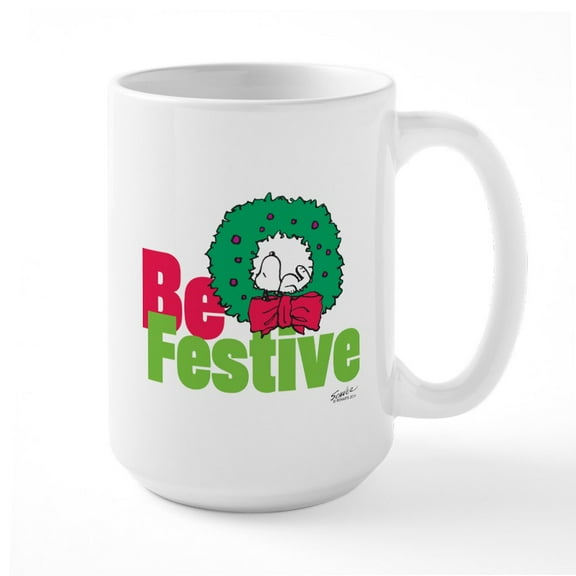 CafePress - Snoopy: Be Festive Large Mug - 15 oz Ceramic Large White Novelty Mug