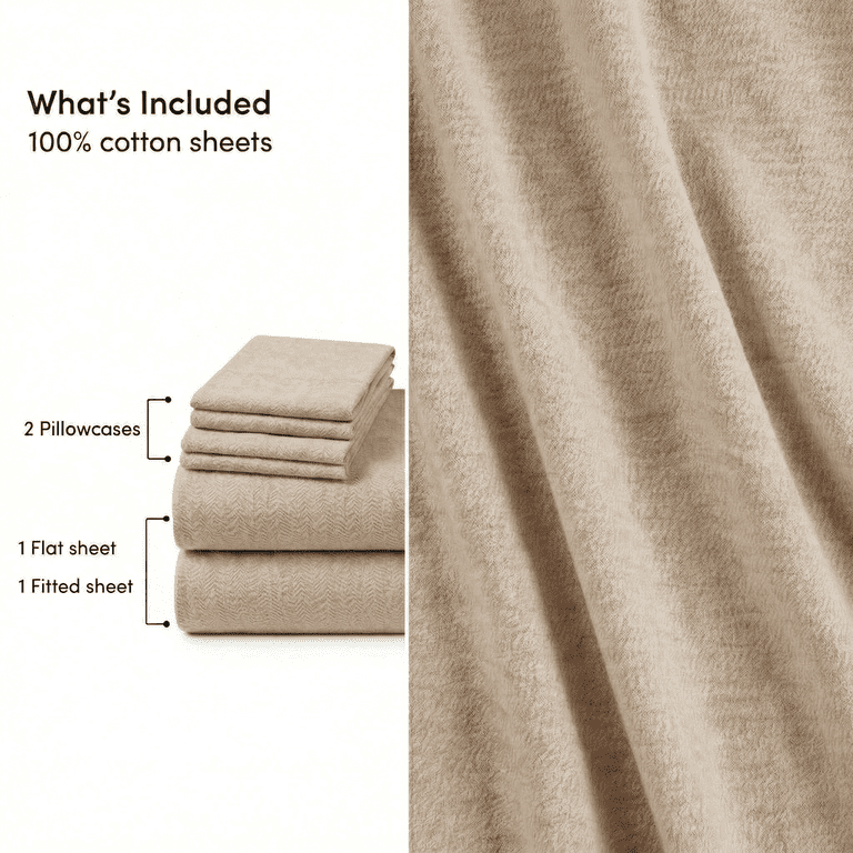 Mainstays 100% Cotton Flannel Sheet Set, Twin, Teddy Bear Brown photo 6