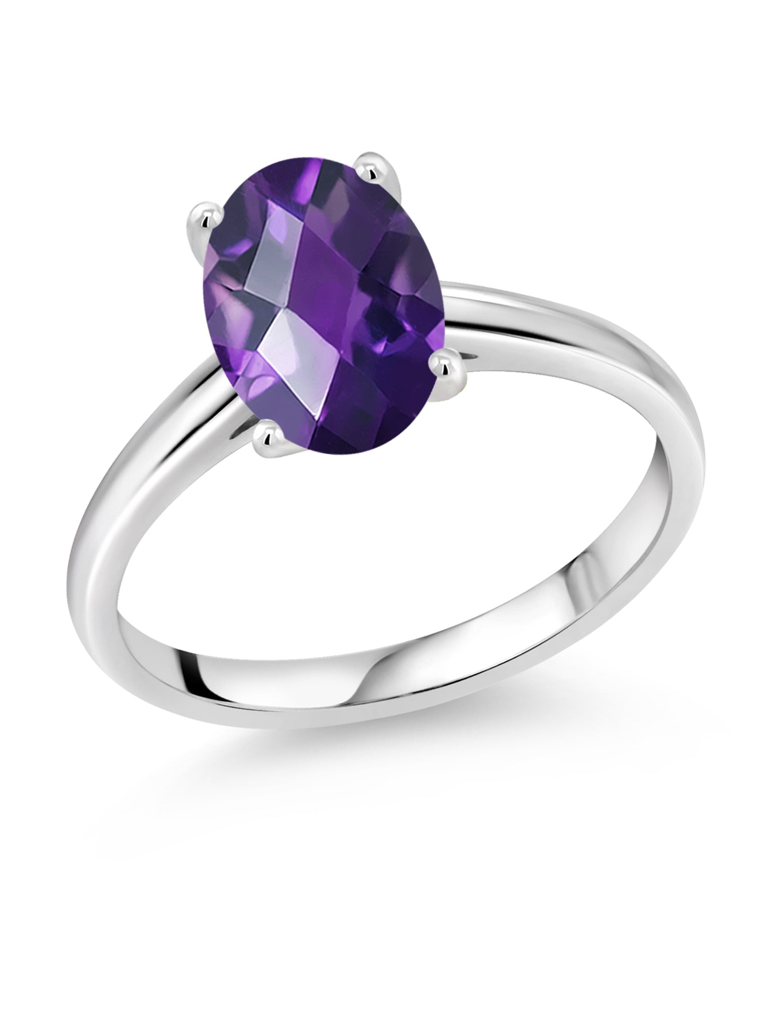 Gem Stone King 1.20 Ct Oval Checkerboard Purple Amethyst 10K White Gold Ring