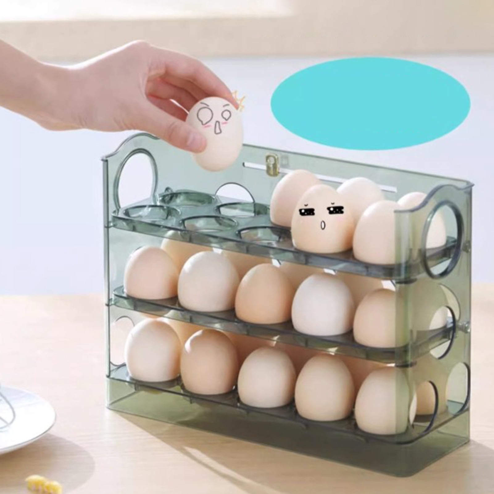 mdesiwst Three-Tier Egg Organizer for Fridge Egg Storage Box with Date Indicator Egg Rack Holds 30 Eggs or 18 Eggs for Refrigerator