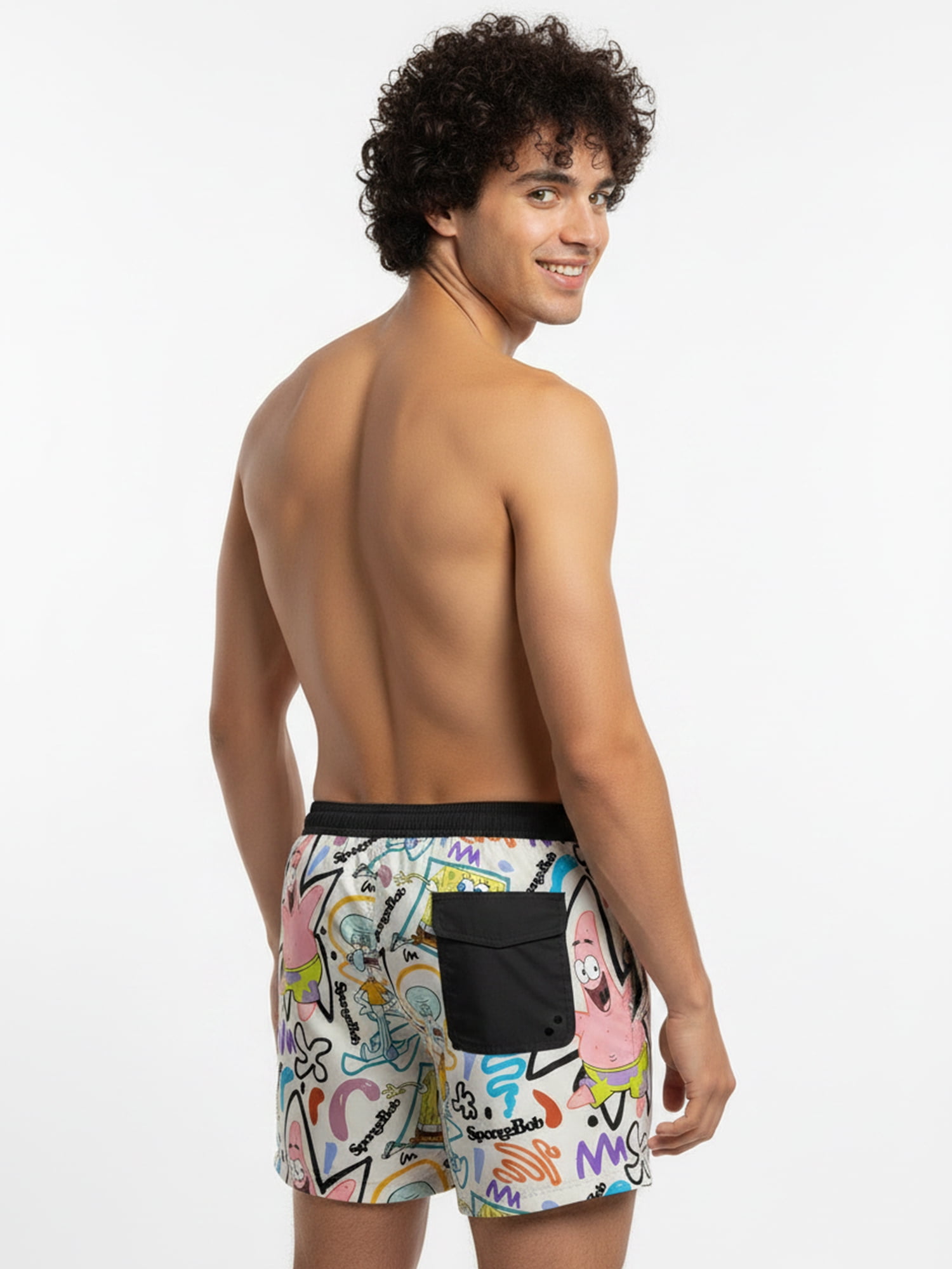 Neff Men's and Big Men's SpongeBob SquarePants Print Swim Trunks, Sizes S-3XL