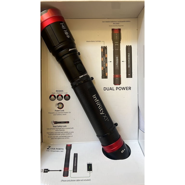 6000 lumen twist focus waterproof rechargeable flashlight with battery bank Kodiak Kraken Tactical Grade Power and any point in between Infinity X1 Dual Power Rechargeable