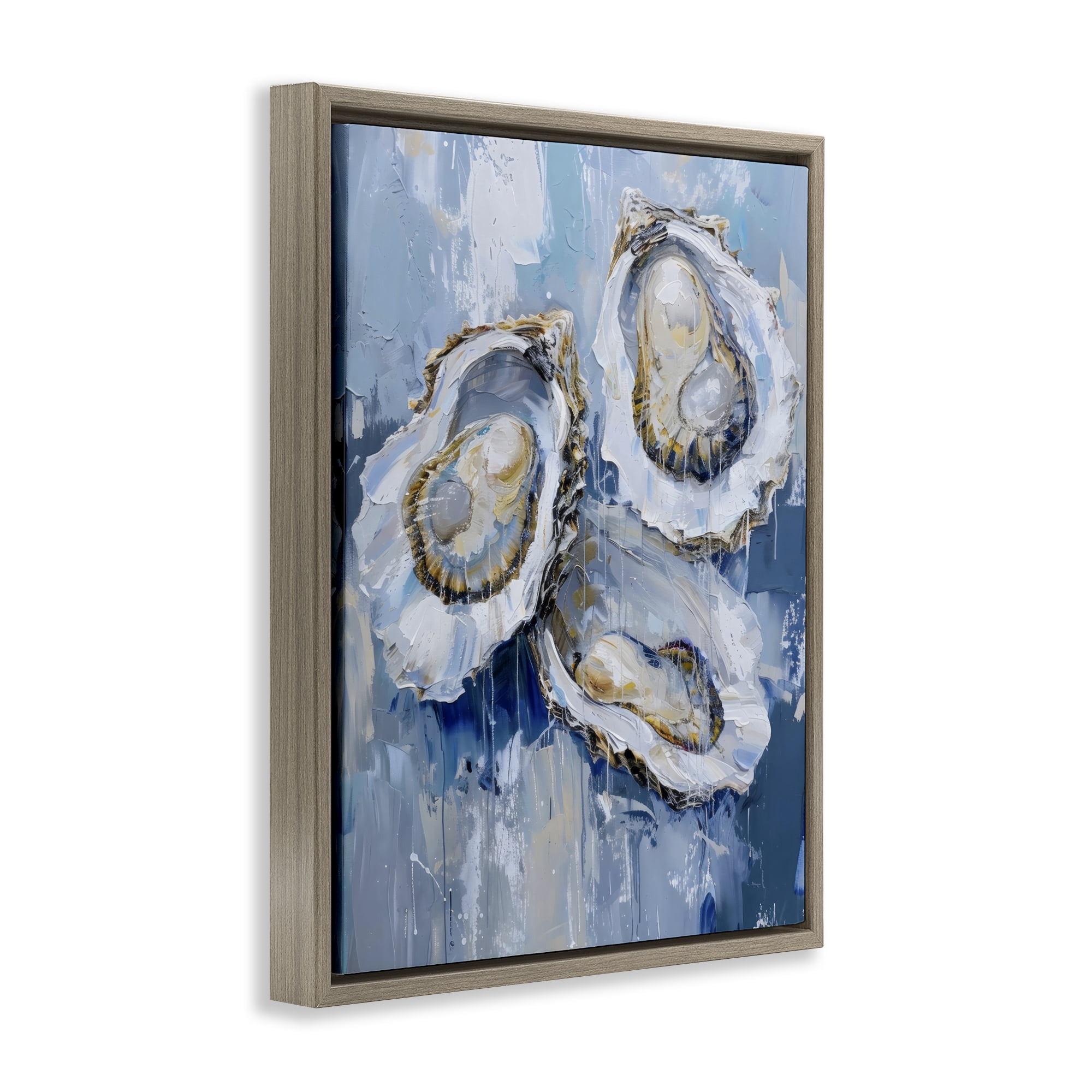 Stupell Industries Vibrant Blue Oysters Brown Framed Floater Canvas Wall Art, design by Creative Studio