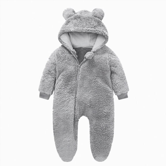 boobe Newborn Infant Baby Boys Girls Snowsuit Winter Coat Solid Bear Warm Fleece Hooded Footed Romper Jumpsuit Outfits