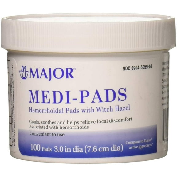 Major Medi-Pads Hemorrhoidal Pads With Witch Hazel, 100 Ct.