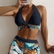 thumbnail image 2 of Traje de baño para mujer, 2 piezas, cintura alta, cuello halter, espalda descubierta, almohadilla para el pecho, traje de baño, traje de baño, bikini negro M, 2 of 5