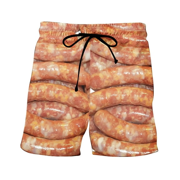 UTSJKR Mens Beach Shorts Funny Sausage Print Board Shorts Hawaiian Casual Quick Dry Swim Trunks Novelty Shorts with Pockets Red 10