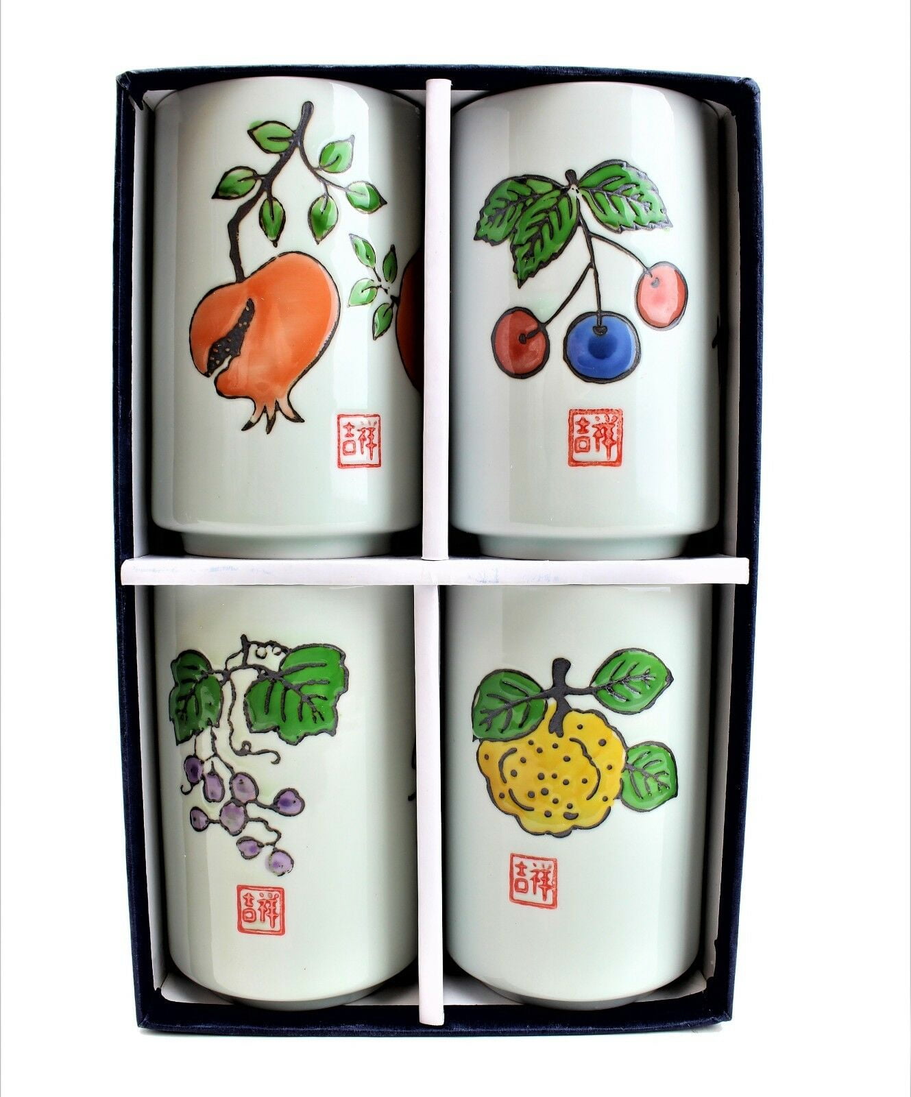 Set of 4 カップ Japanese Porcelain Ceramic Teacup Set Seasonal Fruit Design 8-Ounce F15637