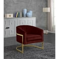 thumbnail image 2 of Meridian Furniture Carter Fauteuil d'Appoint en Velours Bourgogne avec Base Dorée, 2 of 5